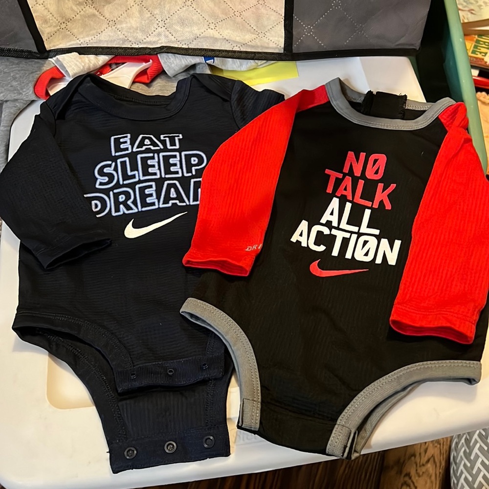 2 dri fit Nike long sleeve onesies 6 months